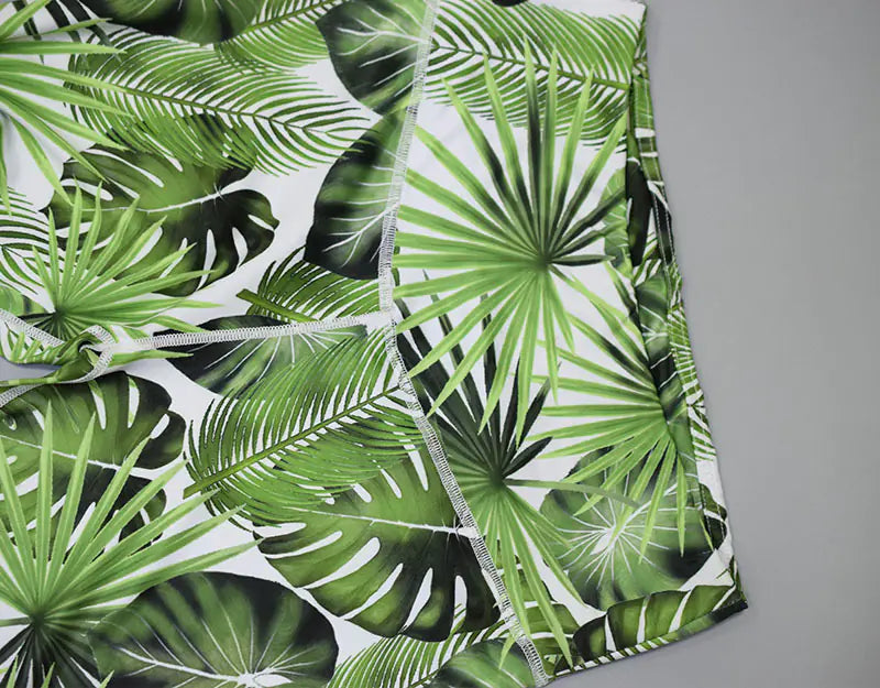 Leaf Print Cross-Shoulder Sports Bra and Yoga Set