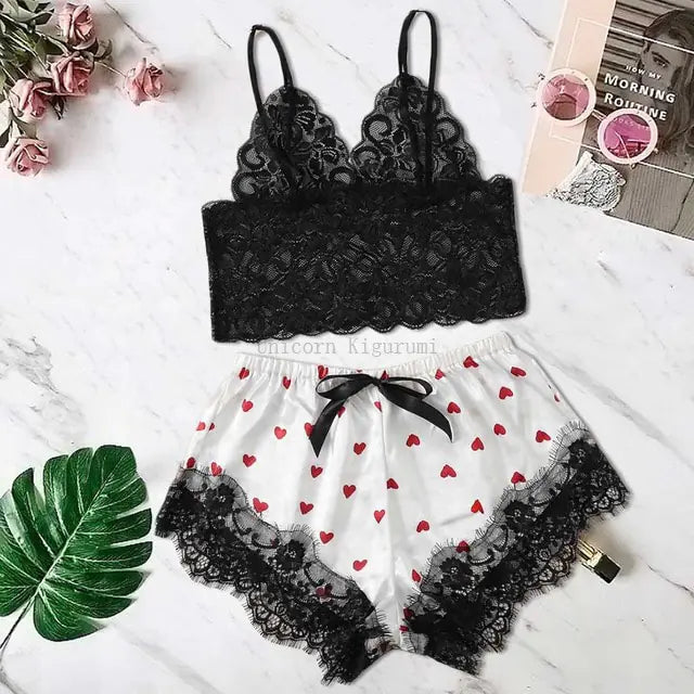 Lace Dot Print Pajama Set