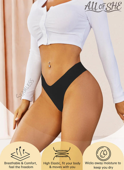 Seamless Thongs for Women No Show V-waisted Invisible Sexy Panties Tangas Thong Underwear Women 6 Pack X-Large F-nude(6 Pack)