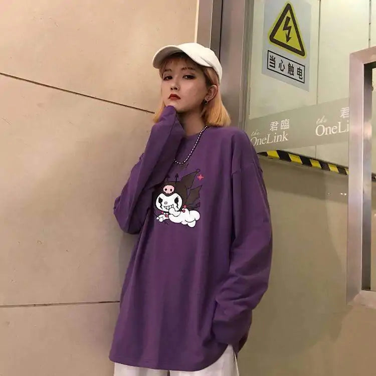 Streetwear Devil Print Purple Shirt