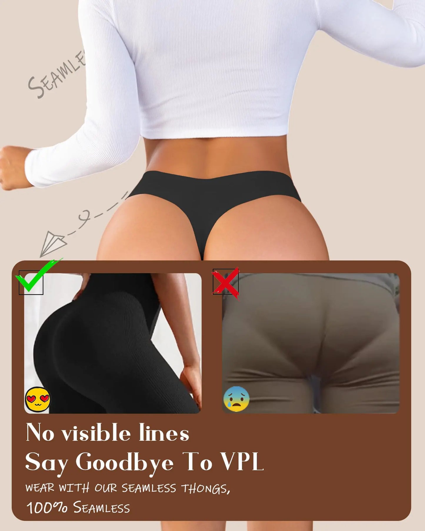 Seamless Thongs for Women No Show V-waisted Invisible Sexy Panties Tangas Thong Underwear Women 6 Pack X-Large F-nude(6 Pack)