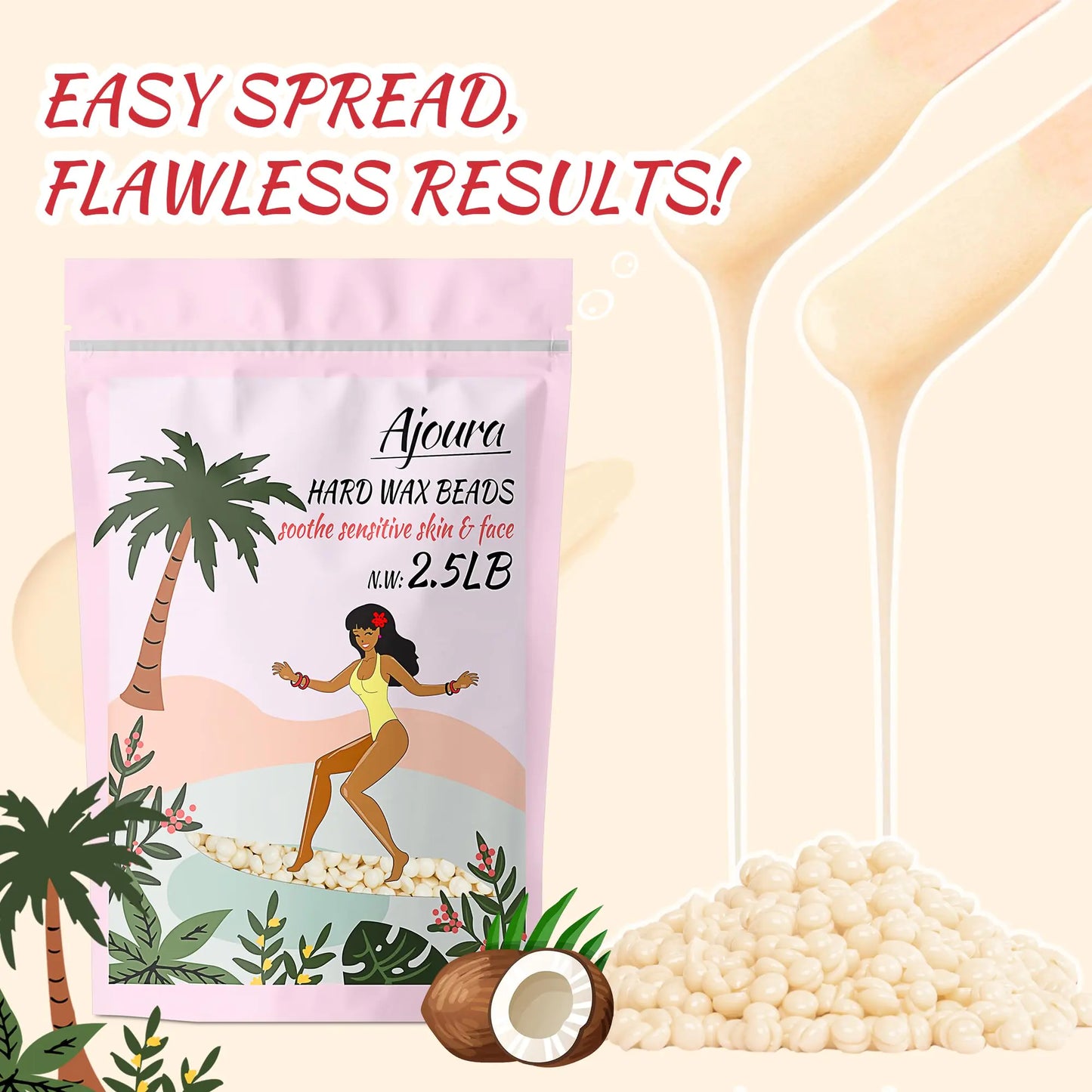 Ajoura 2.5 lb Wax Beads for Hair Removal - Premium Hard Wax for Coarse Hair, Ideal for Brazilian Bikini, Legs, Face, Underarms, Arms, Chest, Back - Sensitive Skin for Efficient Home & Salon Waxing Off White-2.5lb