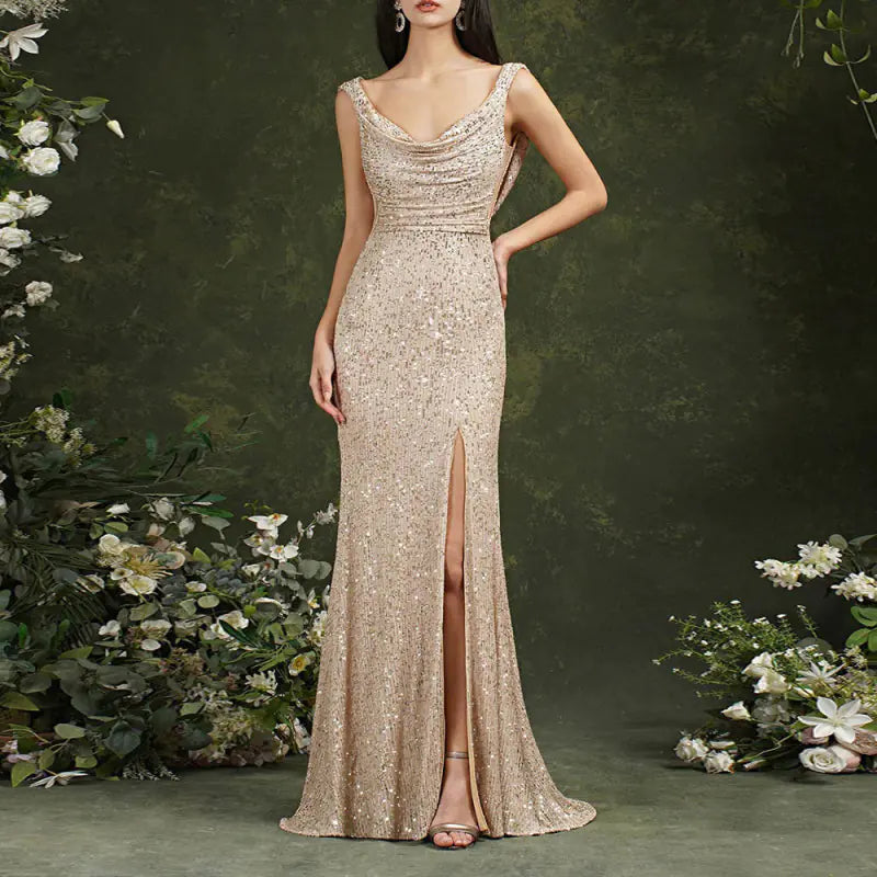 Off-the-Shoulder Sequins Dress