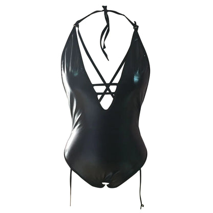 Plus Size Open Bra Crotchless Latex Bodysuit Lingerie