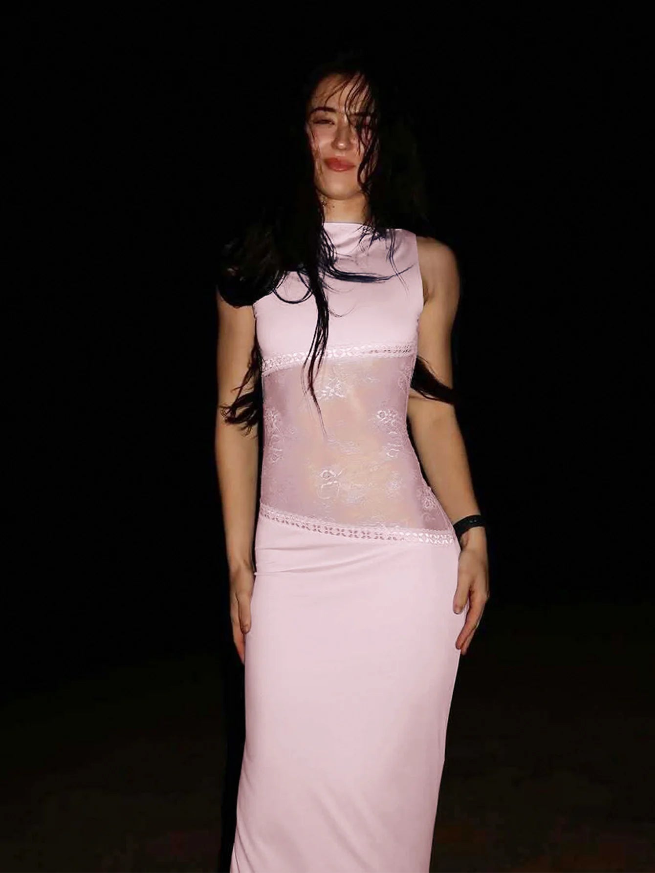 Hollow Backless Lace See-Through Long Dress