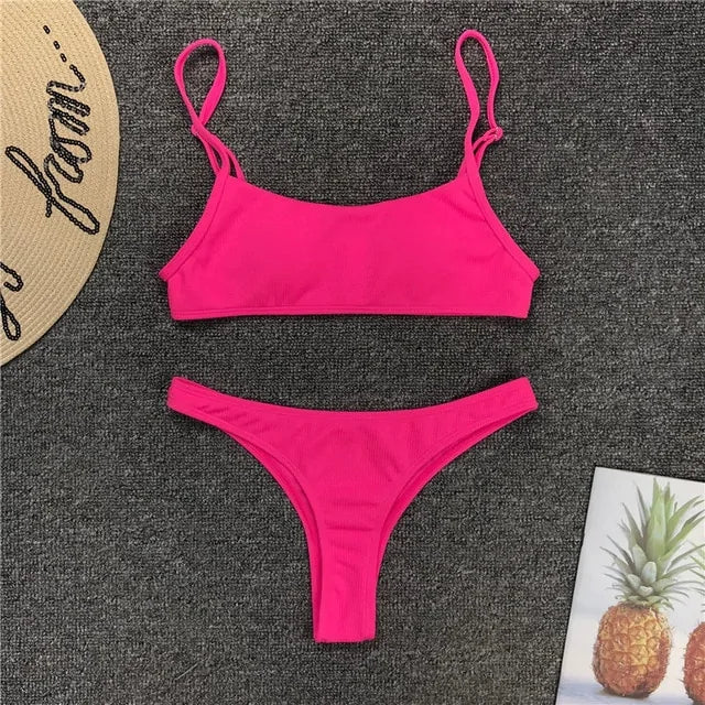 Two-Piece Ribbed Neon Bikini