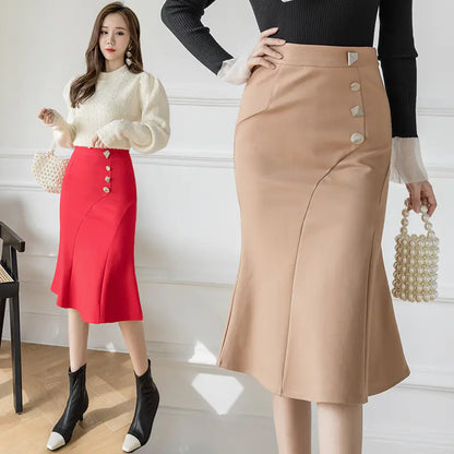 High-Waisted Asymmetric Bodycon Midi Skirt