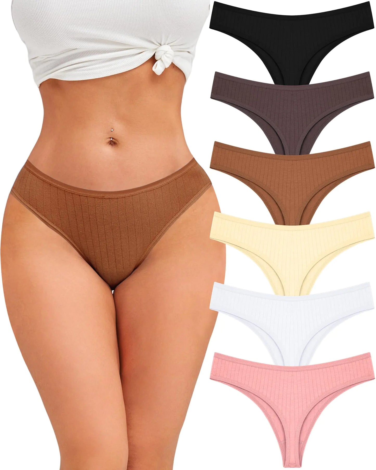 FINETOO Cotton Thongs for Women Soft Low Rise Sexy Thong Ladies Panties Womens Underwear 6 Pack S-XL X-Large Set7-6pack