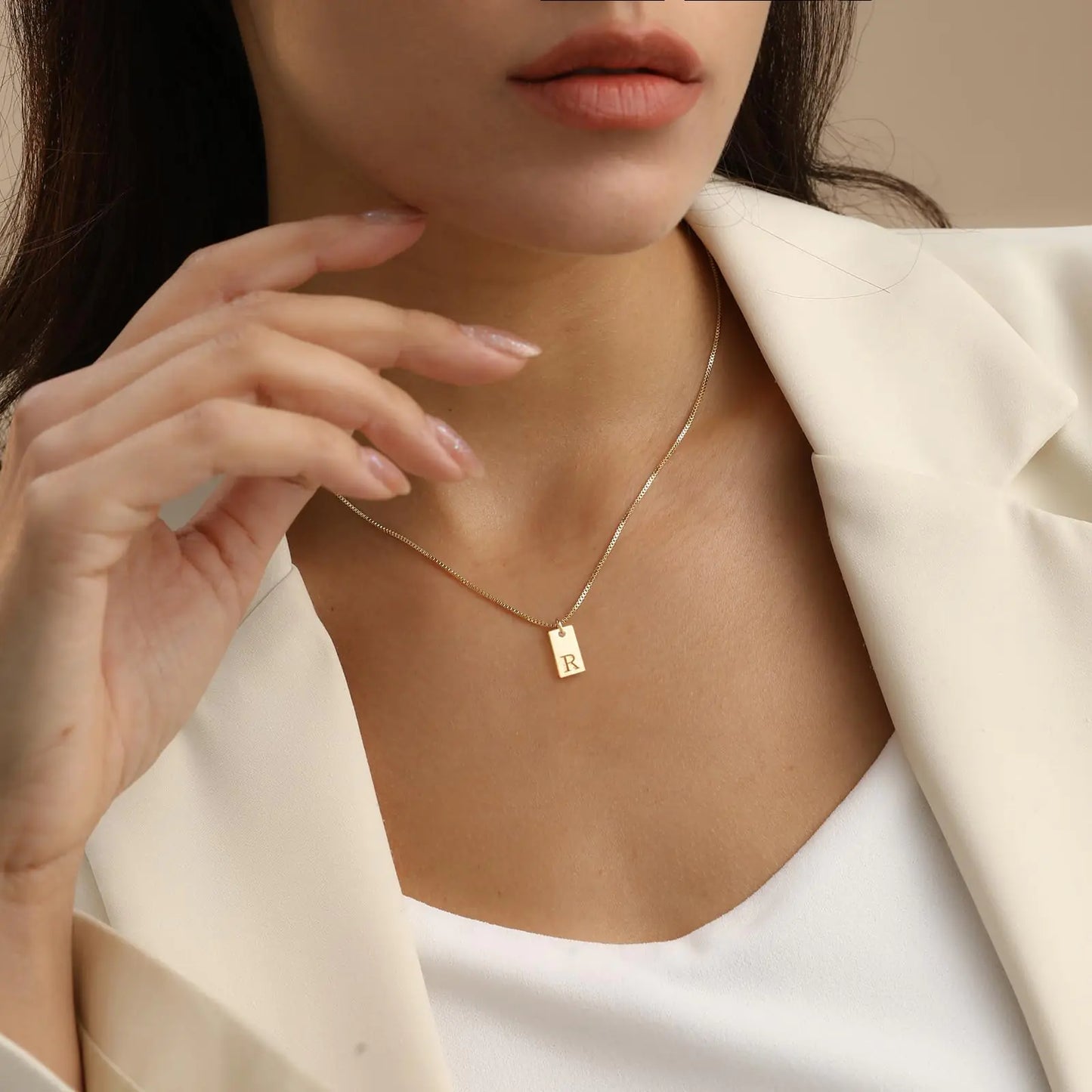 Initial Necklaces for Women 14K Gold Plated Letter Necklace Dainty Gold Name Necklace Personalized Initial Tag Pendant Necklace for Women Trendy Gold Jewelry D